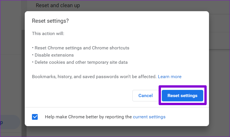 Chrome 재설정 확인