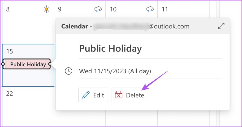 Outlook 캘린더 웹에서 휴일 삭제