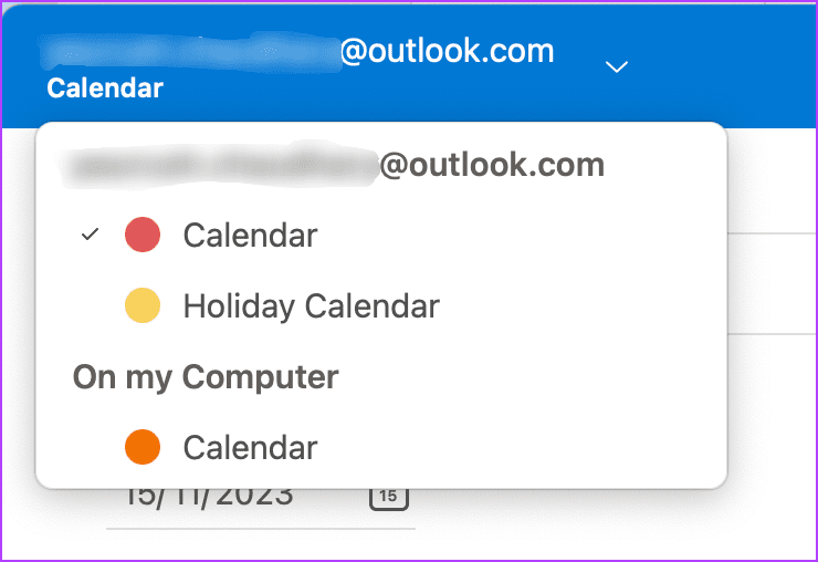 휴일 Outlook 앱 Mac을 추가하려면 달력을 선택하세요.
