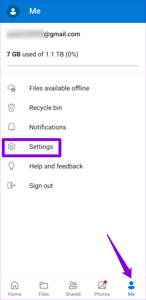 Android에서 OneDrive 설정 열기