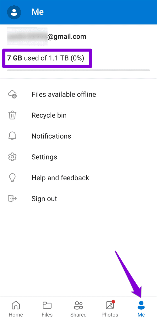 휴대폰에서 OneDrive 저장소 상태 확인
