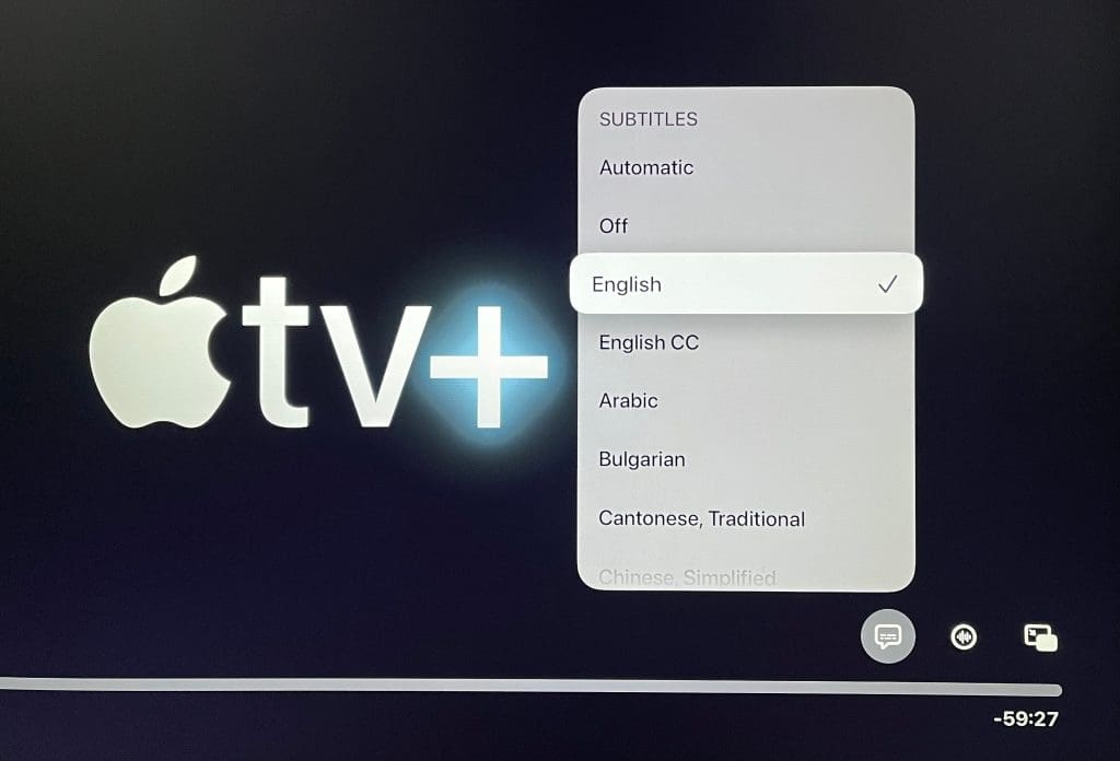 자막 언어 선택 Apple TV 앱 Apple TV 4K