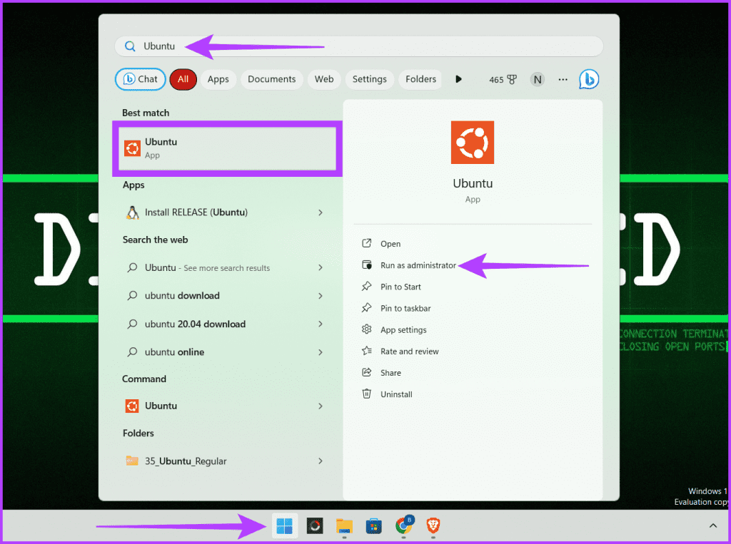 Windows 아이콘을 클릭하고 Ubuntu를 시작하십시오.