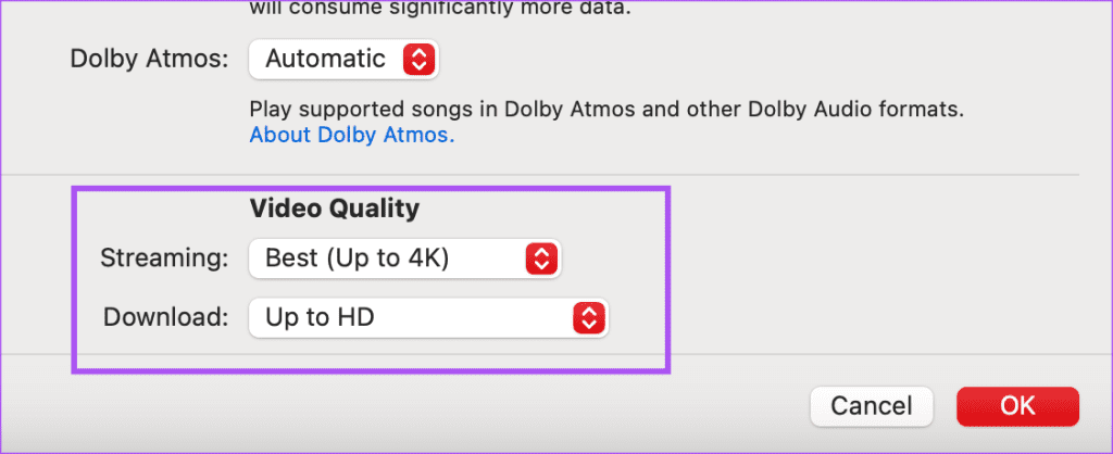 4K 비디오 품질 Apple Music Mac 선택