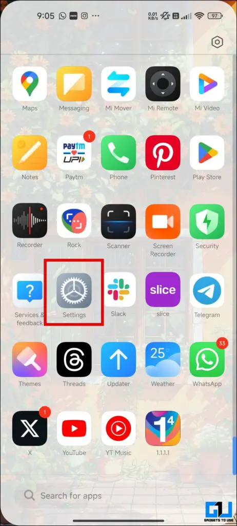 앱 서랍 아래의 설정 아이콘