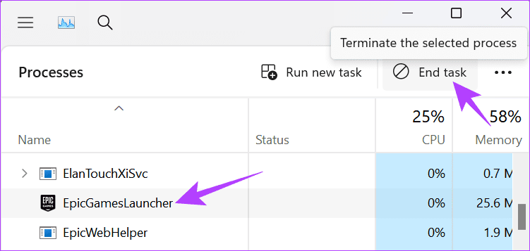 Epic Games를 선택한 다음 작업 끝내기를 누르세요.