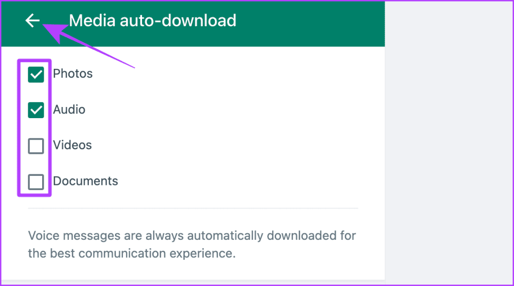 WhatsApp 미디어 자동 다운로드 설정 웹