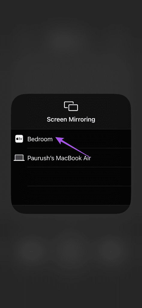 iPhone 화면 미러링을 위해 Apple TV를 선택하세요.