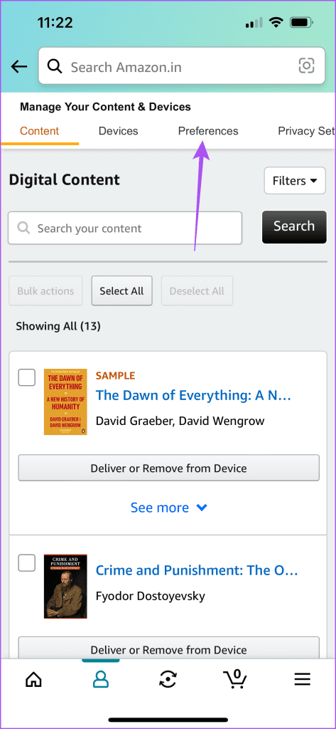 기본 설정 계정 기기 설정 Amazon 앱