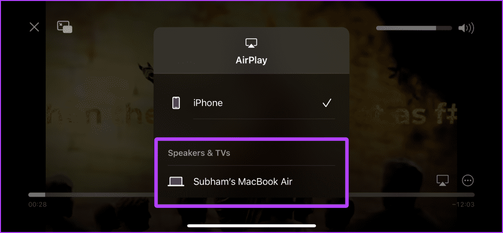 AirPlay 비디오를 위한 장치 선택
