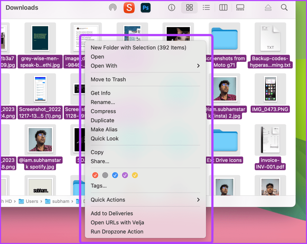 Mac에서 메뉴 찾기를 마우스 오른쪽 버튼으로 클릭하세요.