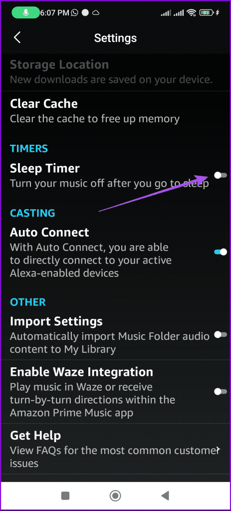 수면 타이머 설정 Amazon Music Android