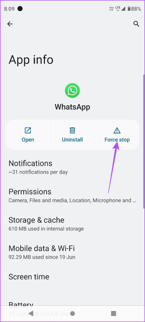 WhatsApp 안드로이드 2 강제 종료