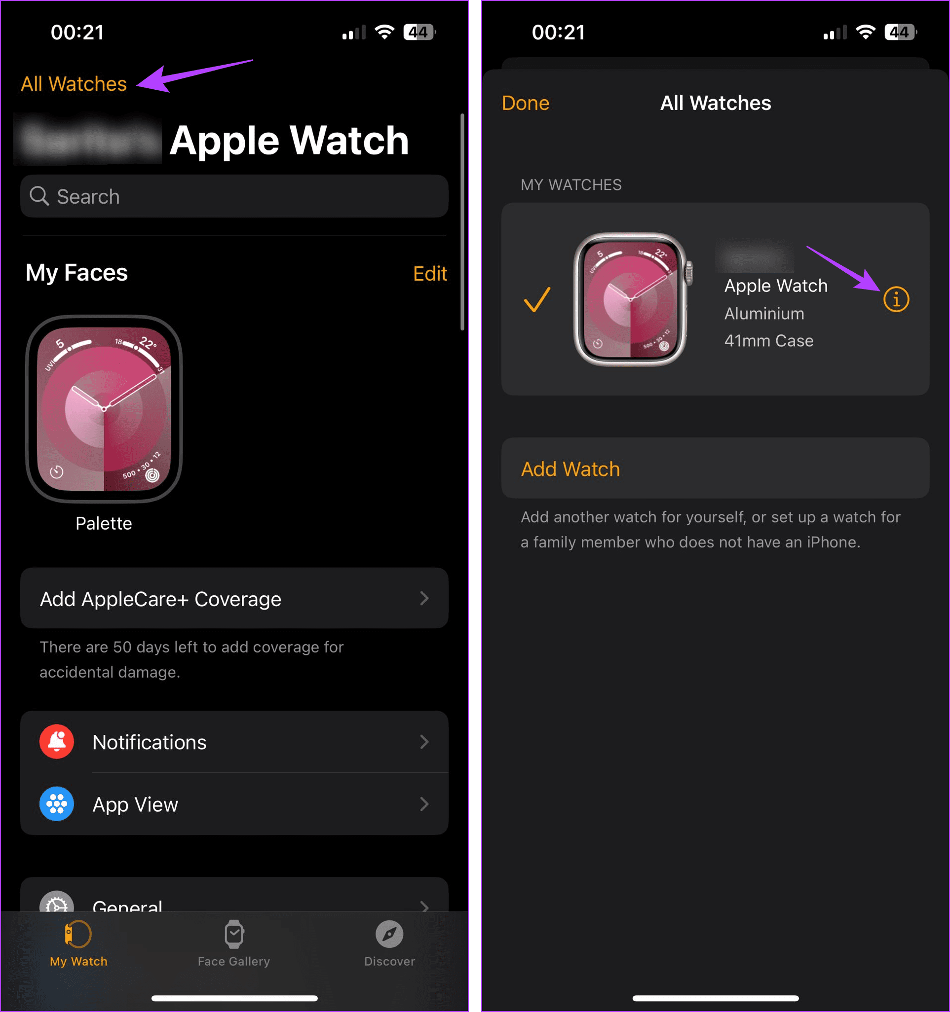 Apple Watch 페어링 설정 열기