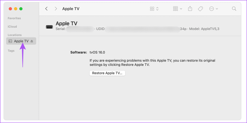Apple TV Finder Mac을 선택하세요.