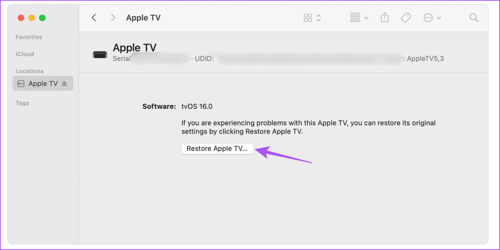 Mac 또는 Windows PC에서 Apple TV 복원
