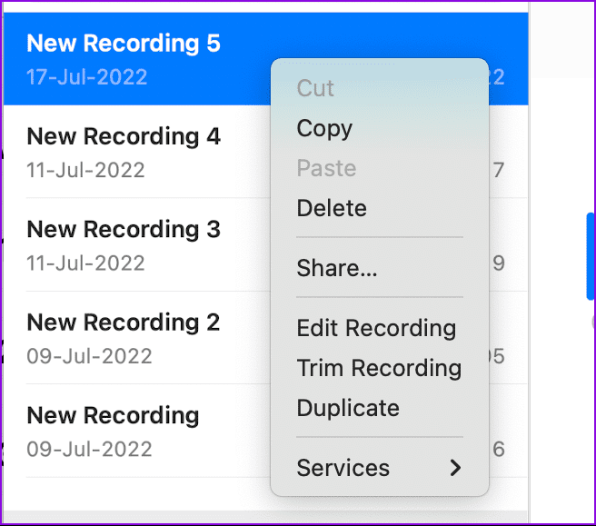 추가 옵션 오디오 녹음 음성 메모 Mac