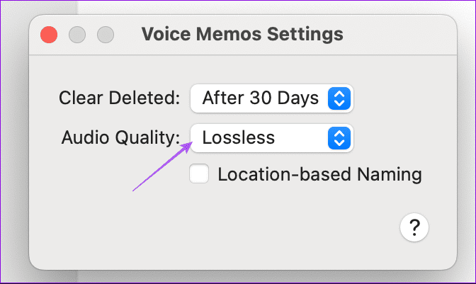 무손실 오디오 품질 음성 메모 선택 Mac