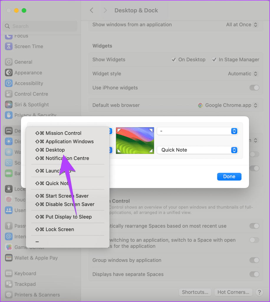 MacOS 핫 코너 쇼 데스크탑