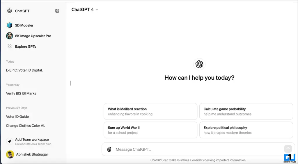 ChatGPT 홈페이지.