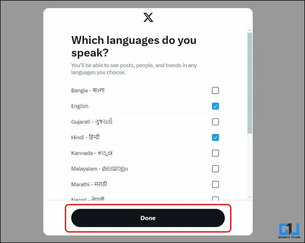 X에서 커뮤니티 노트의 언어를 선택하세요.