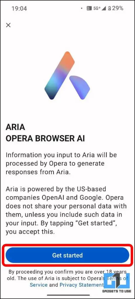 계속 진행하려면 화면의 지시에 따라 Aria AI를 설정하세요.