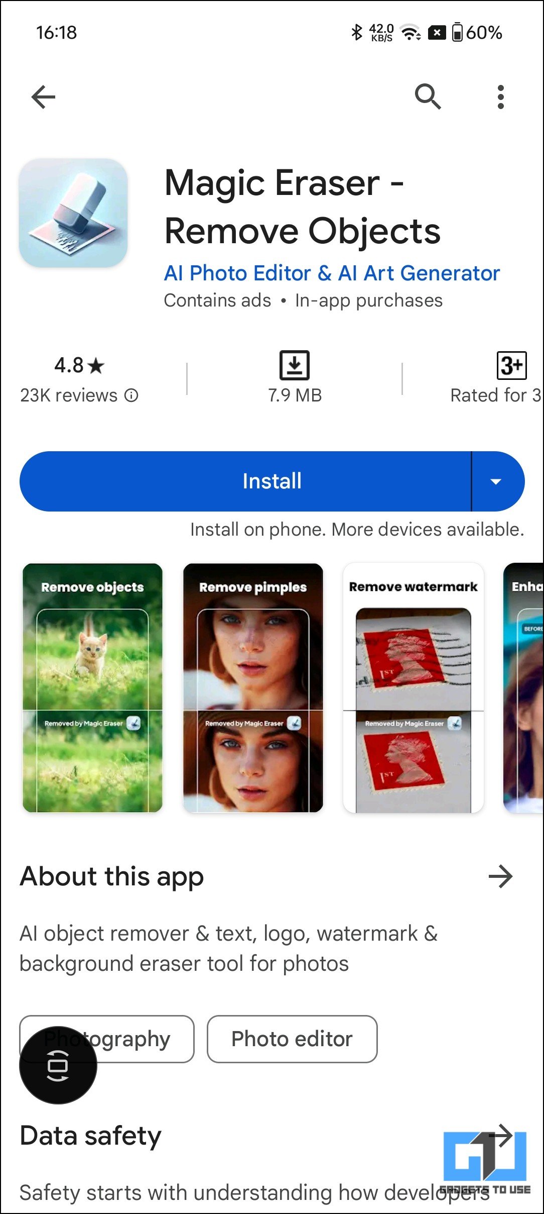 Magic Eraser - Google Play 스토어에서 개체 제거 앱을 사용할 수 있습니다.