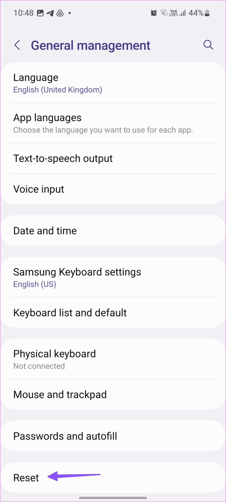 Samsung 3 재설정을 탭하세요.