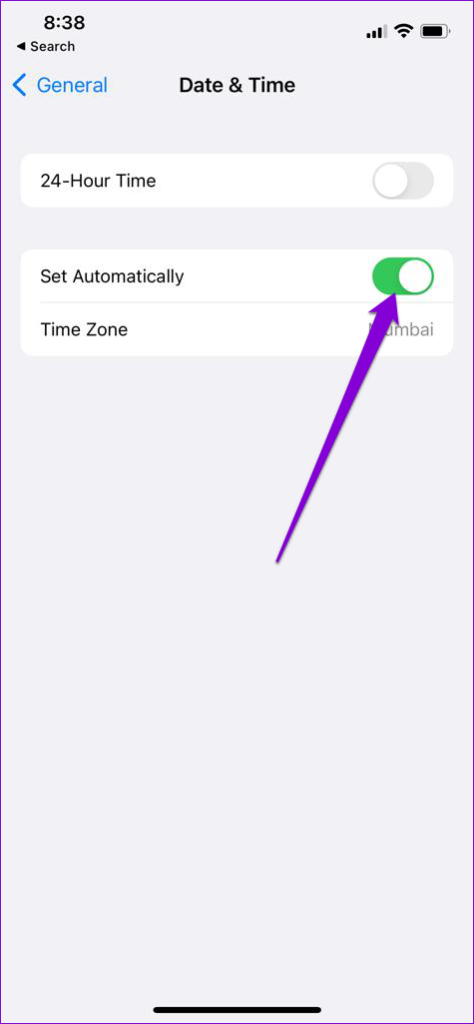 iPhone 2에서 자동으로 날짜 및 시간 설정