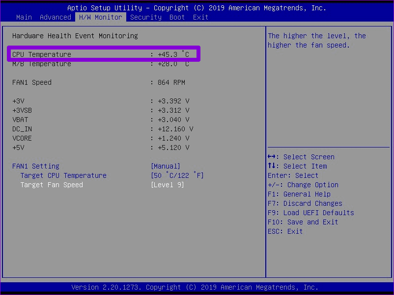 BIOS 또는 UEFI에서 CPU 온도 확인