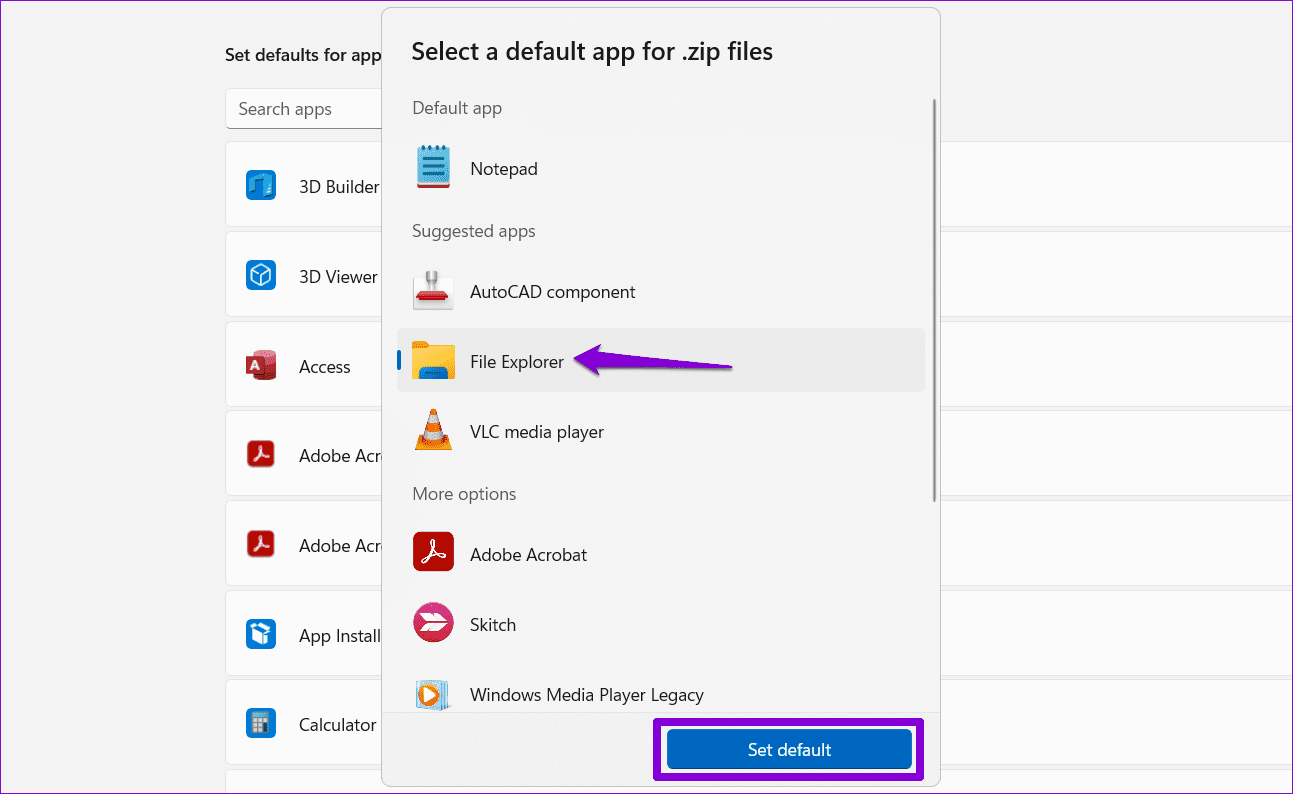 Windows 11에서 ZIP 파일용 기본 앱 설정