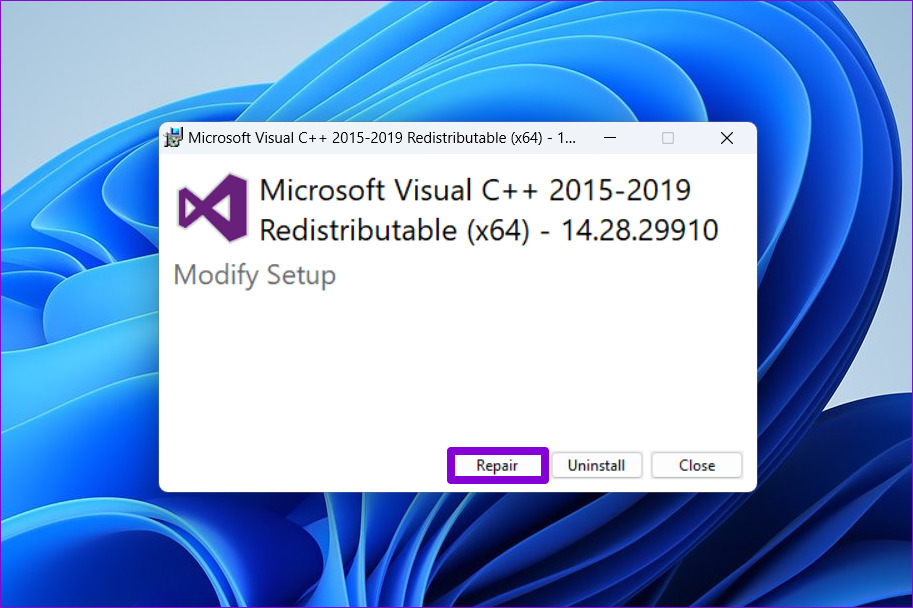 Microsoft Visual C++ 재배포 가능 패키지 복구