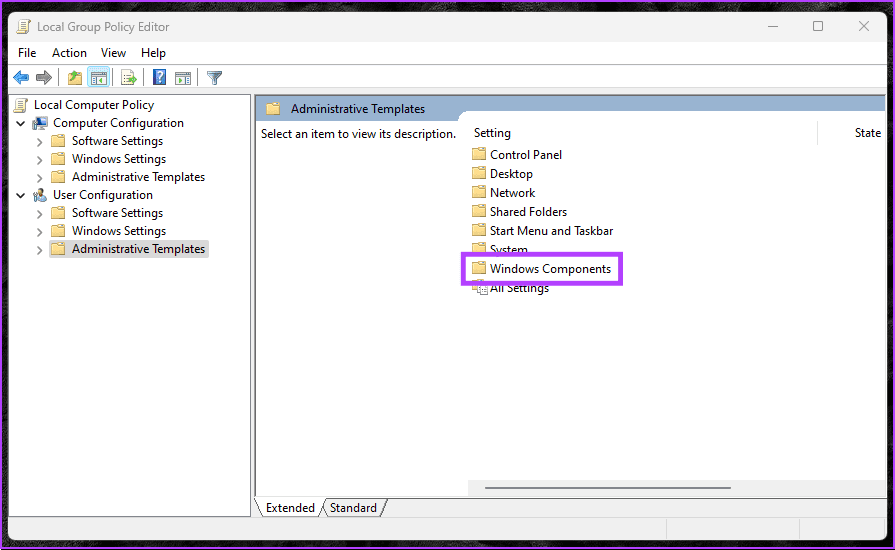 Windows 구성 요소 옵션을 선택하세요.