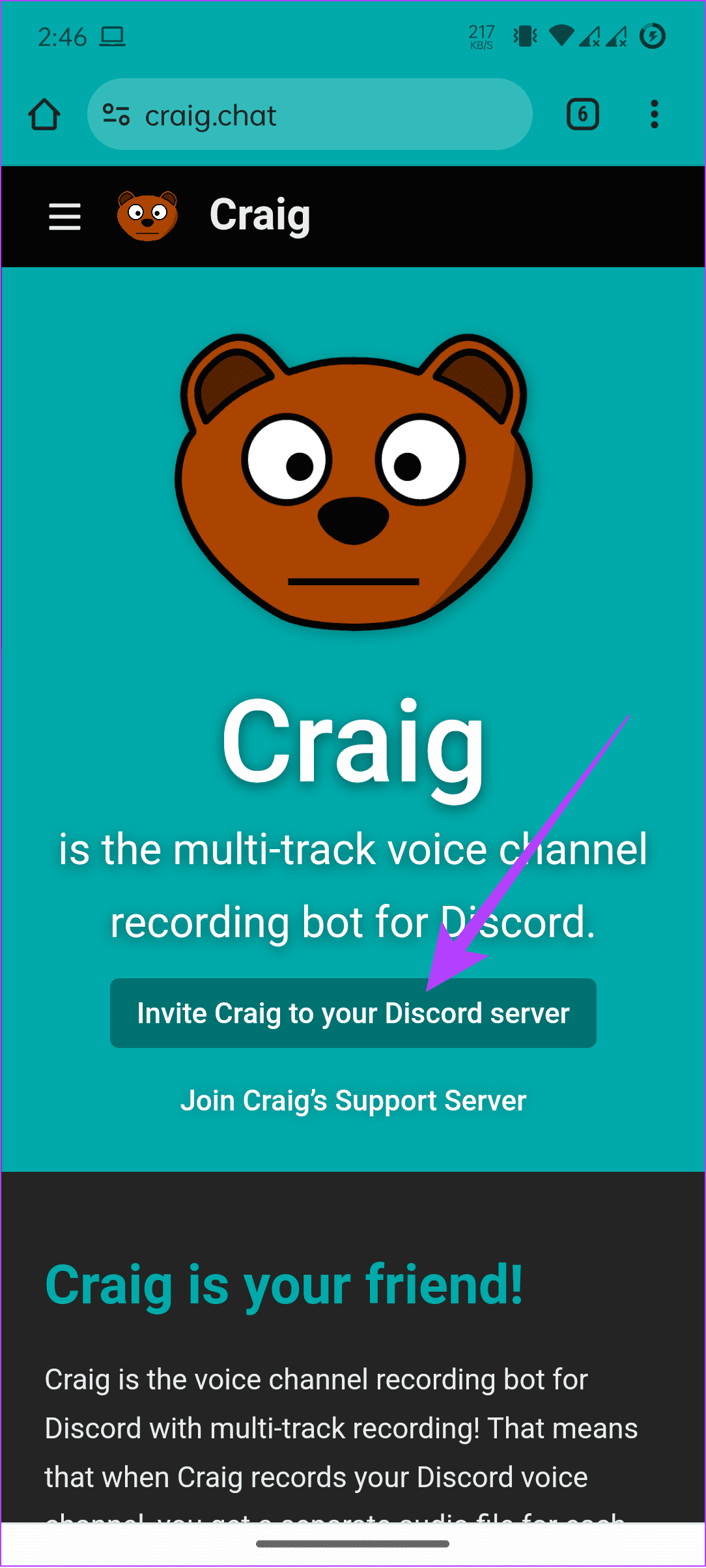 탭하여 Craig를 서버에 초대하세요