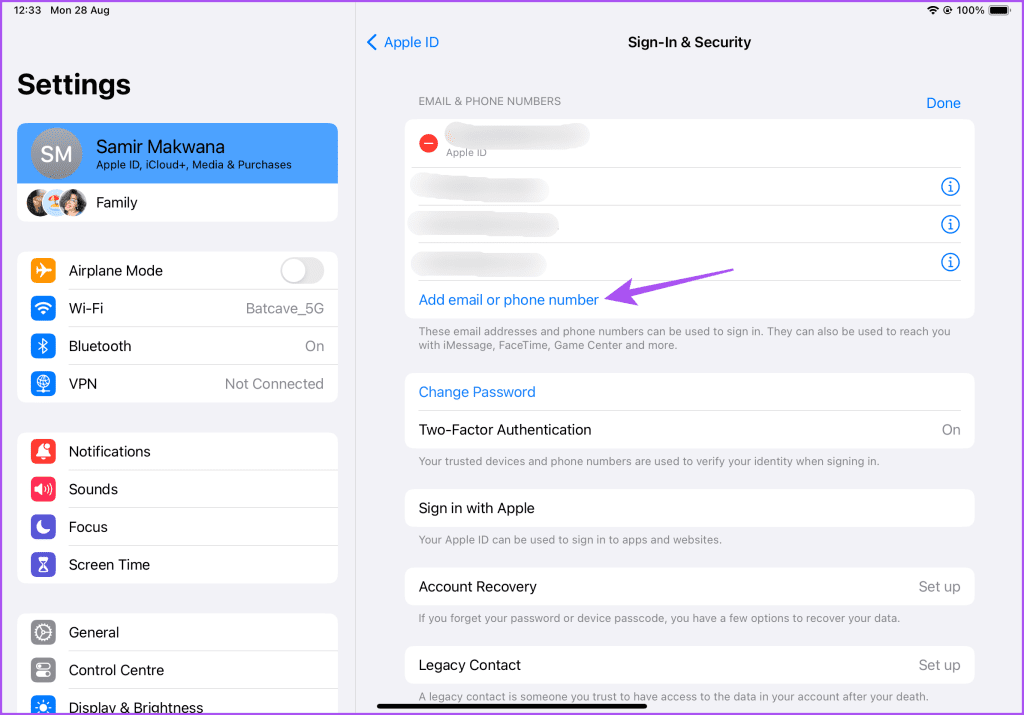 이메일 또는 전화번호를 iCloud 설정 iPad에 추가