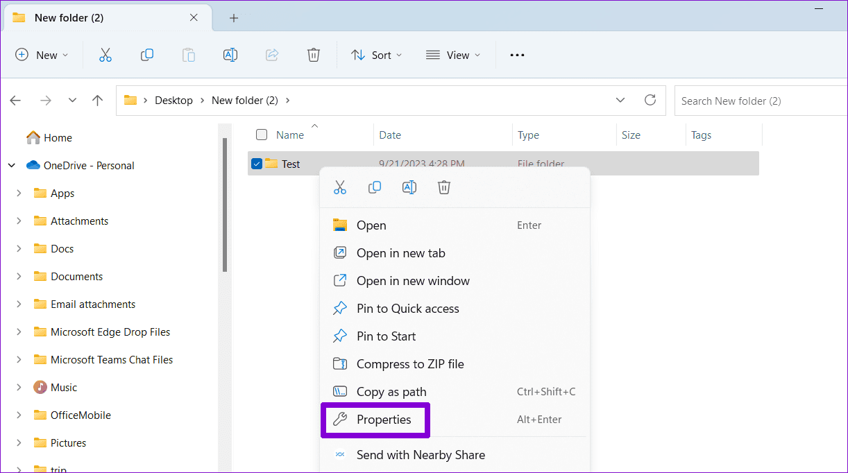 Windows 11에서 폴더 속성 열기