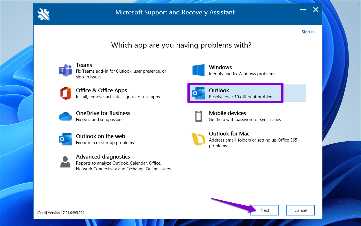 Microsoft 지원 및 복구 도우미를 실행하여 MS Outlook 수정