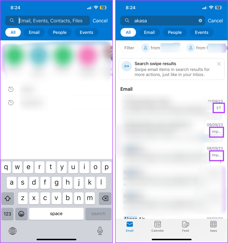 iPhone 또는 Android 2에서 Outlook의 이메일 폴더 위치 찾기