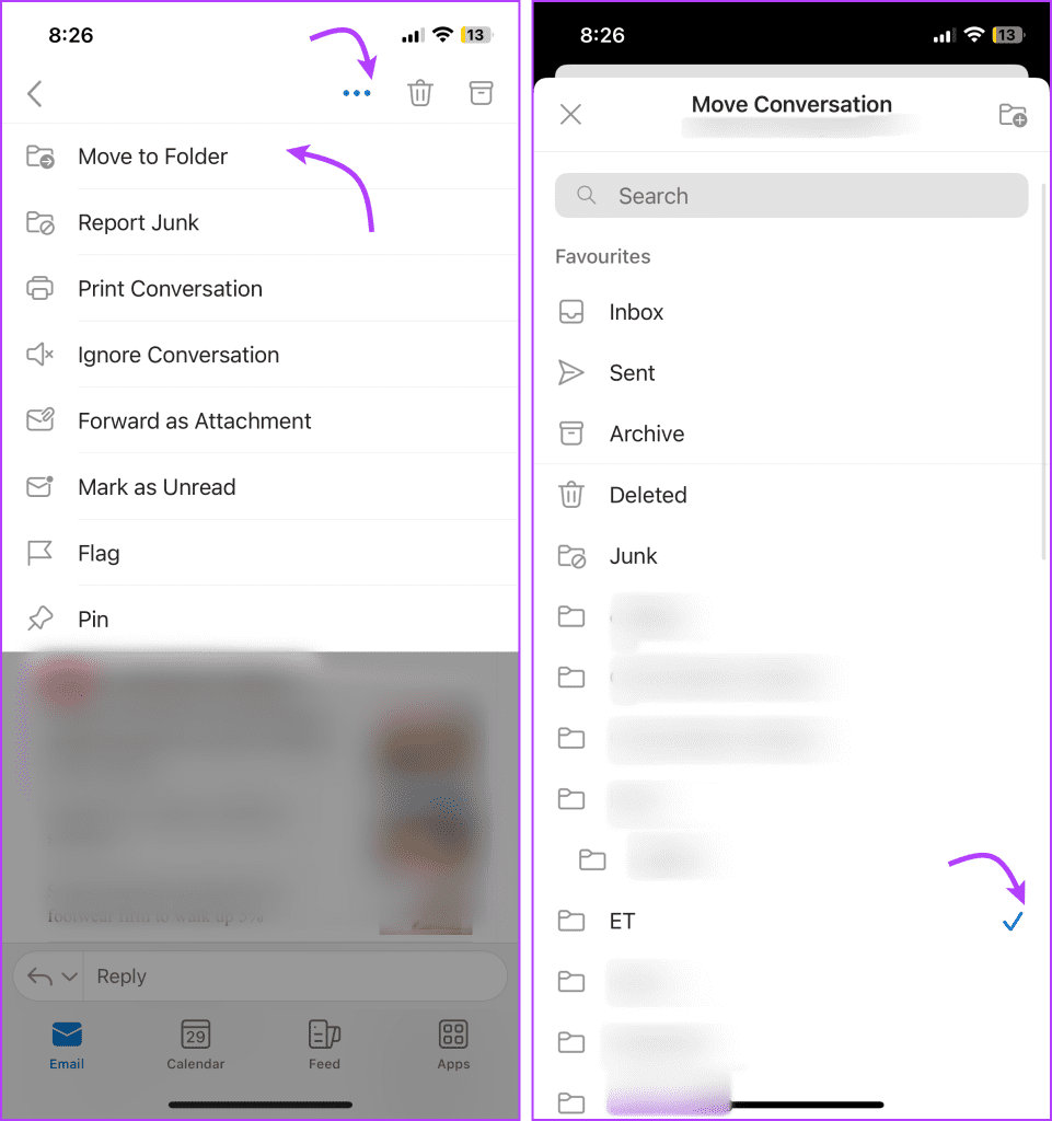 iPhone 또는 Android 3에서 Outlook의 이메일 폴더 위치 찾기
