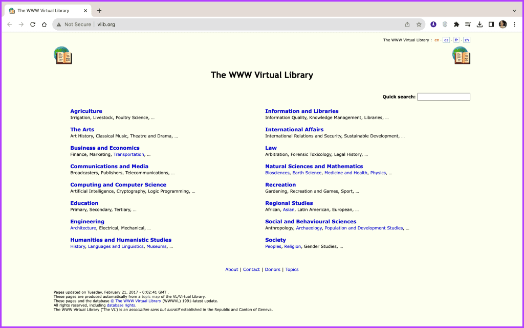 WWW 가상 도서관 웹에서 가장 오래된 카탈로그