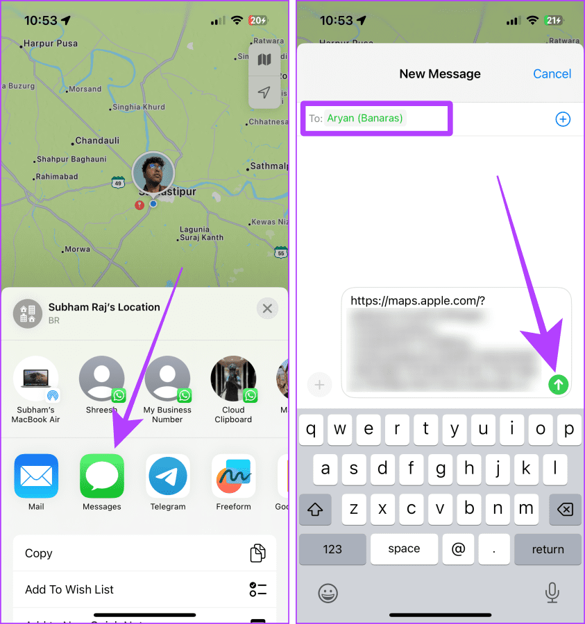 Apple Maps를 사용하여 iPhone에서 Android로 위치 공유