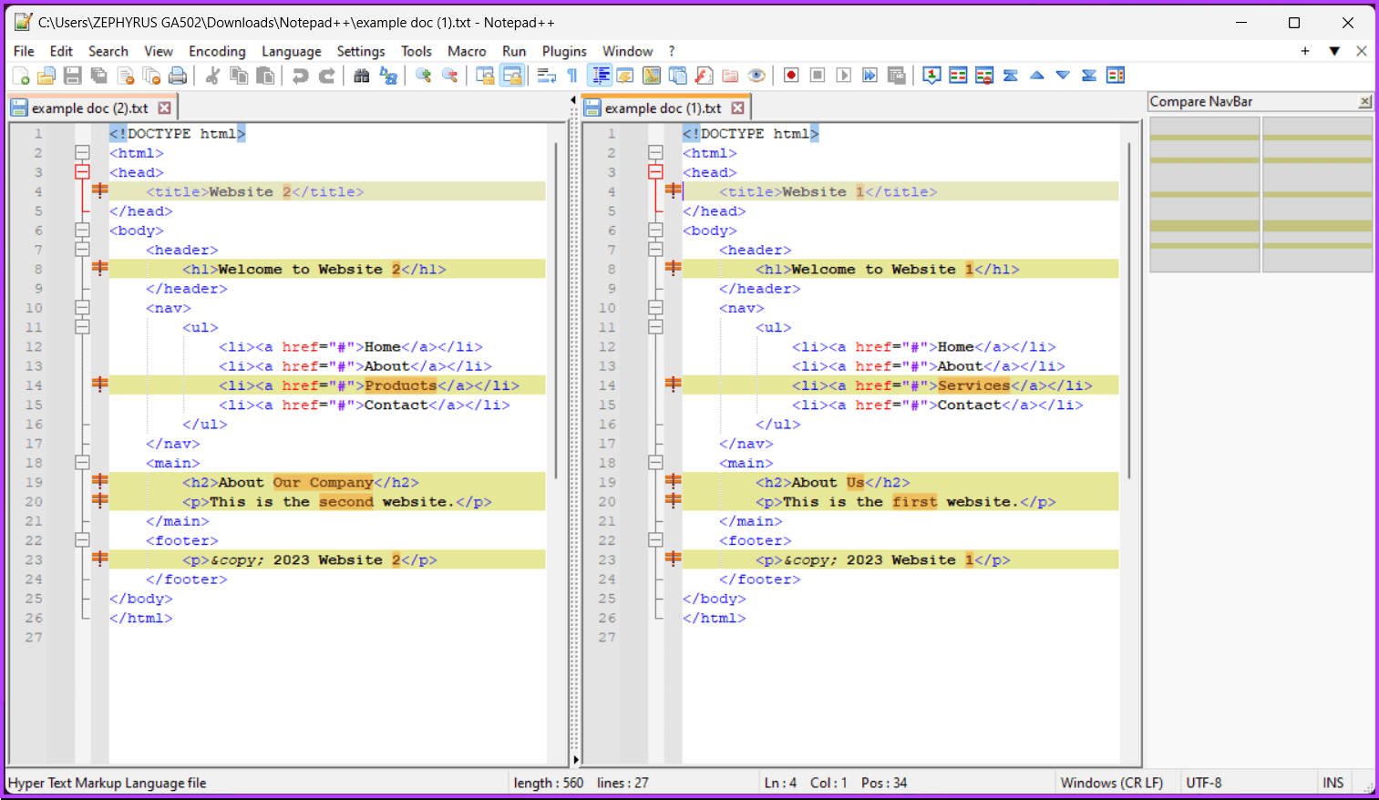 Notepad++에서 두 파일을 비교하는 방법