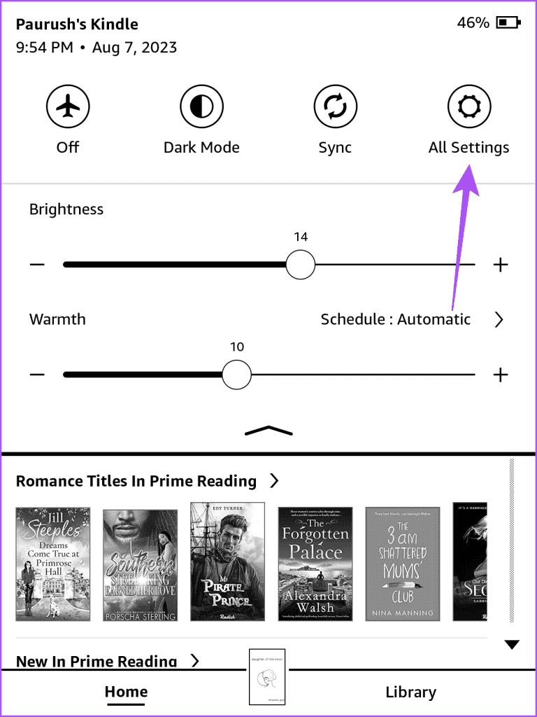 모든 설정 kindle 