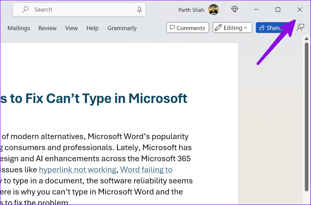 Microsoft Word 8에서 입력할 수 없습니다