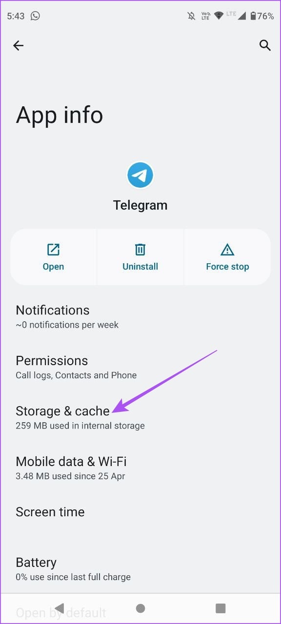 저장소 및 캐시 앱 정보 Telegram
