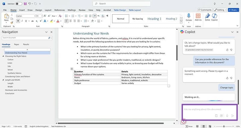 Microsoft Word 2에서 Copilot과 채팅하기